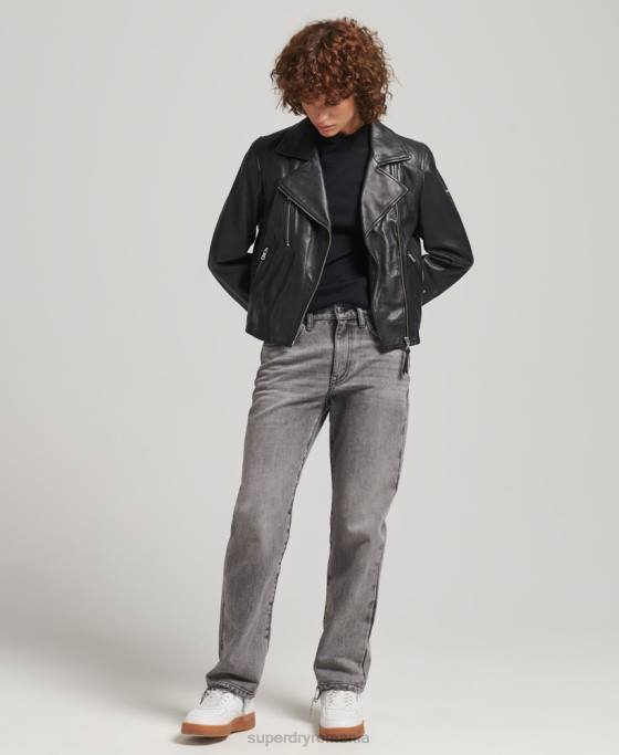 Superdry geacă de motociclist din piele îmbrăcăminte negru femei JX0Z3590