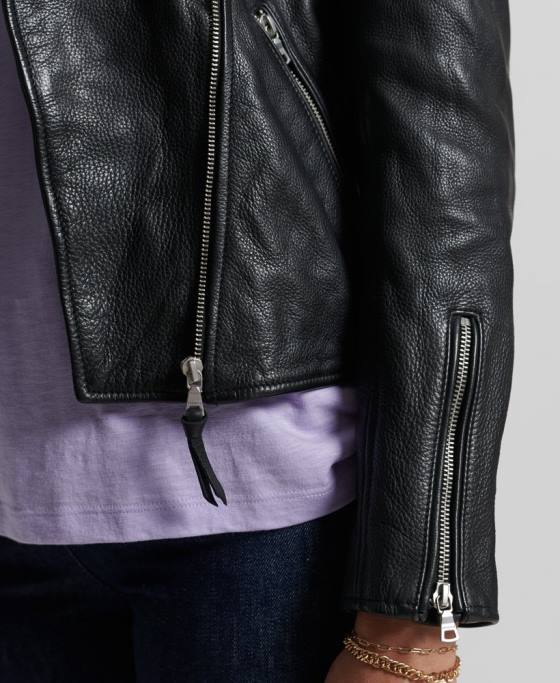 Superdry geacă de motociclist din piele îmbrăcăminte negru femei JX0Z3844
