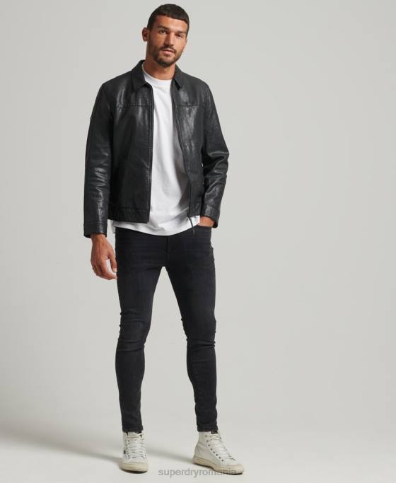 Superdry geacă de piele antrenor slim fit îmbrăcăminte negru bărbați JX0Z948