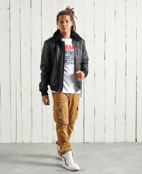 Superdry geacă de piele de aviator de zbor îmbrăcăminte negru bărbați JX0Z4488