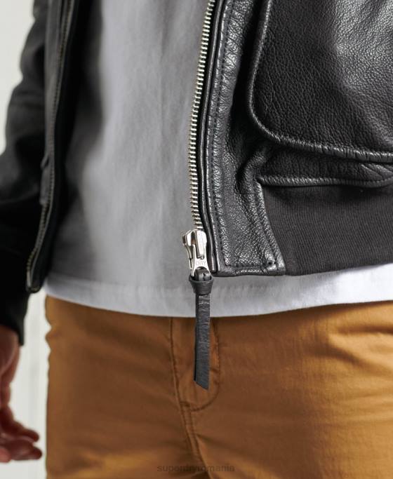 Superdry geacă de piele de aviator de zbor îmbrăcăminte negru bărbați JX0Z4488