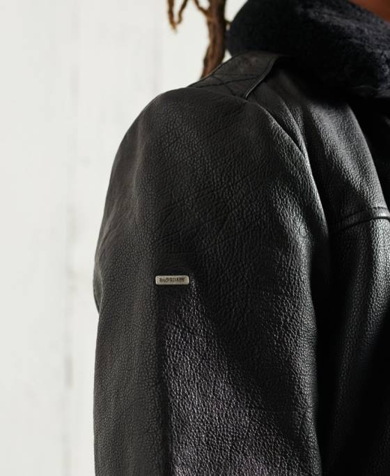 Superdry geacă de piele de aviator de zbor îmbrăcăminte negru bărbați JX0Z4488