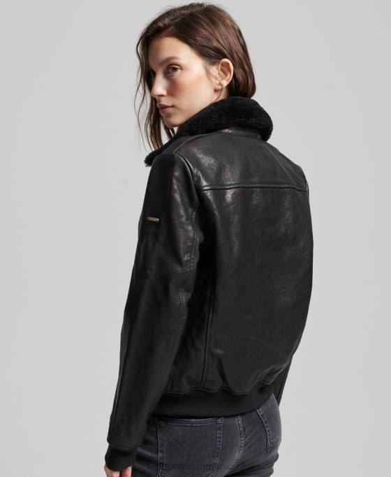 Superdry geacă de piele de aviator de zbor îmbrăcăminte negru femei JX0Z5702