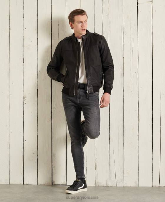 Superdry geacă de piele de aviator îmbrăcăminte negru bărbați JX0Z1195