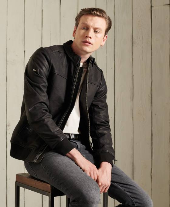 Superdry geacă de piele de aviator îmbrăcăminte negru bărbați JX0Z1195