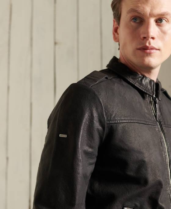 Superdry geacă de piele de aviator îmbrăcăminte negru bărbați JX0Z1195