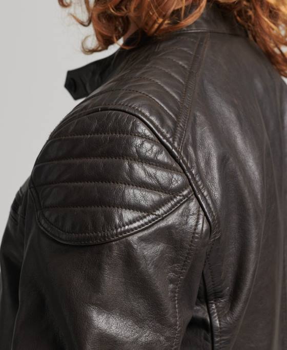 Superdry geacă din piele moto racer îmbrăcăminte gri inchis bărbați JX0Z1088