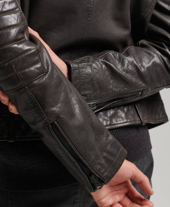 Superdry geacă din piele moto racer îmbrăcăminte gri inchis bărbați JX0Z1088