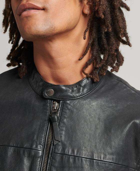 Superdry geacă din piele pentru curse sportive de patrimoniu îmbrăcăminte negru bărbați JX0Z937