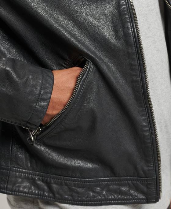 Superdry geacă din piele pentru curse sportive de patrimoniu îmbrăcăminte negru bărbați JX0Z937