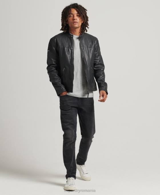 Superdry geacă din piele pentru curse sportive de patrimoniu îmbrăcăminte negru bărbați JX0Z937