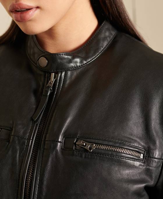 Superdry geacă motobiker supradimensionată din piele îmbrăcăminte negru femei JX0Z5605