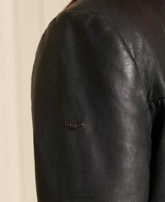 Superdry geacă motobiker supradimensionată din piele îmbrăcăminte negru femei JX0Z5605