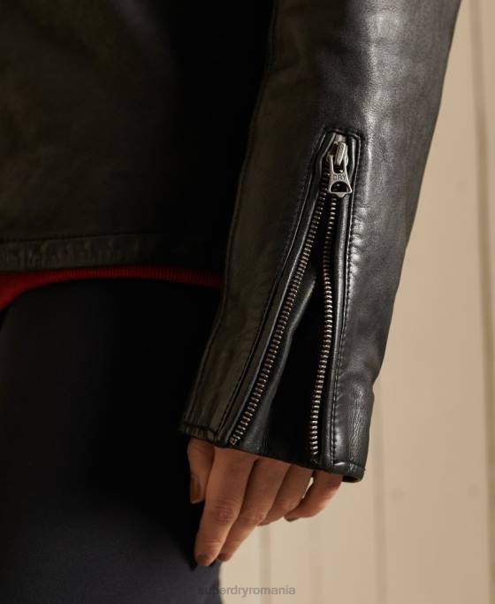 Superdry geacă motobiker supradimensionată din piele îmbrăcăminte negru femei JX0Z5605