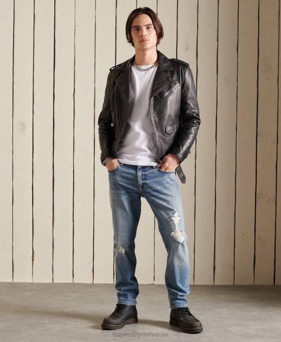 Superdry geacă motociclist din piele de epocă îmbrăcăminte negru bărbați JX0Z4784