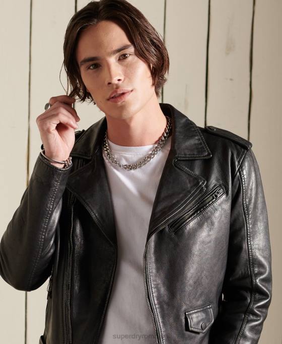 Superdry geacă motociclist din piele de epocă îmbrăcăminte negru bărbați JX0Z4784