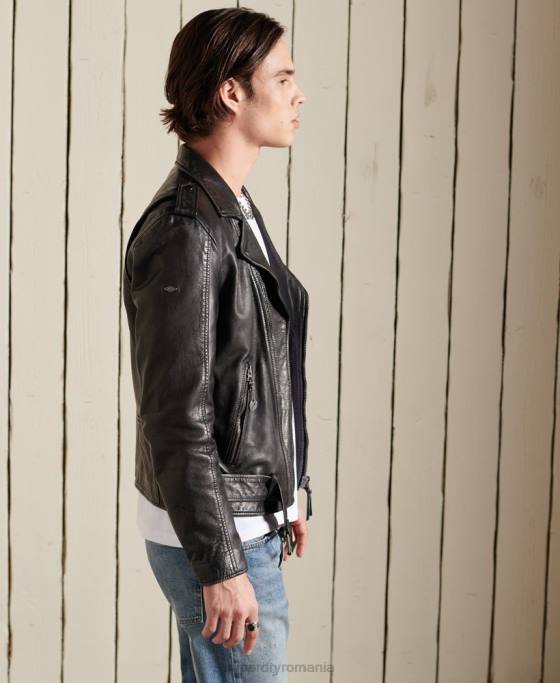 Superdry geacă motociclist din piele de epocă îmbrăcăminte negru bărbați JX0Z4784
