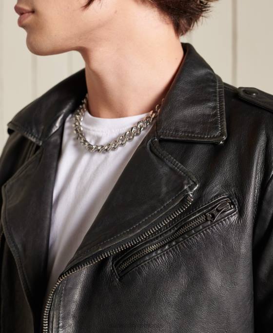 Superdry geacă motociclist din piele de epocă îmbrăcăminte negru bărbați JX0Z4784
