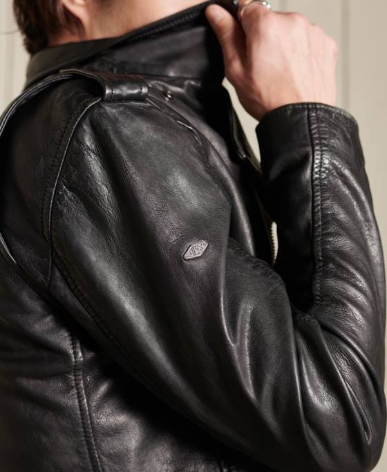 Superdry geacă motociclist din piele de epocă îmbrăcăminte negru bărbați JX0Z4784