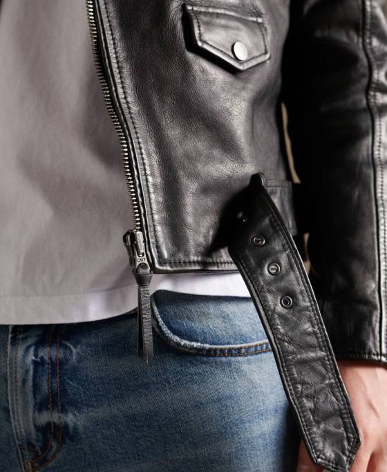 Superdry geacă motociclist din piele de epocă îmbrăcăminte negru bărbați JX0Z4784