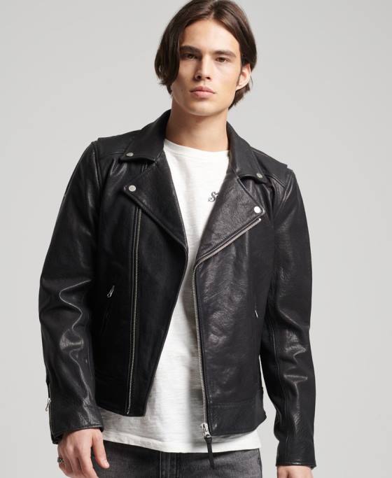 Superdry geacă motociclist din piele îmbrăcăminte negru bărbați JX0Z1060