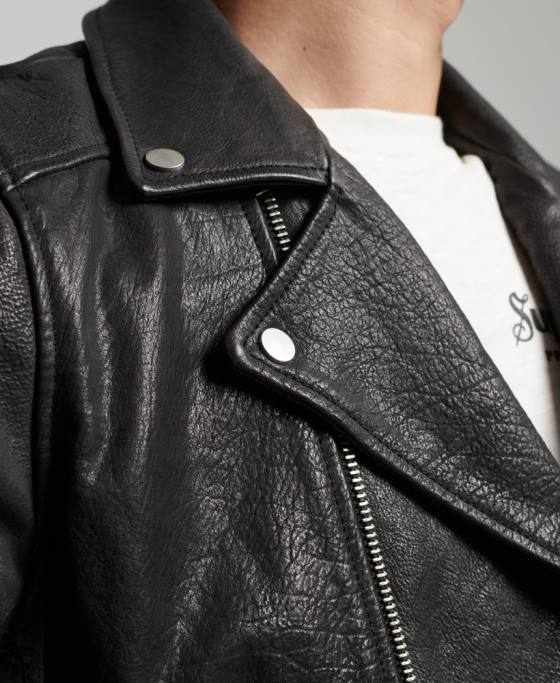 Superdry geacă motociclist din piele îmbrăcăminte negru bărbați JX0Z1060