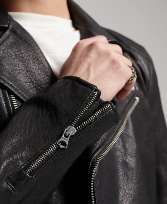 Superdry geacă motociclist din piele îmbrăcăminte negru bărbați JX0Z1060