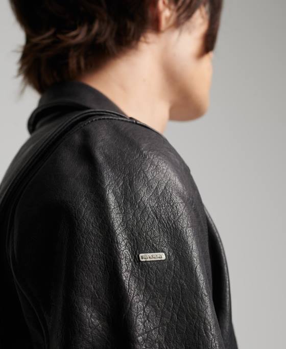 Superdry geacă motociclist din piele îmbrăcăminte negru bărbați JX0Z1060