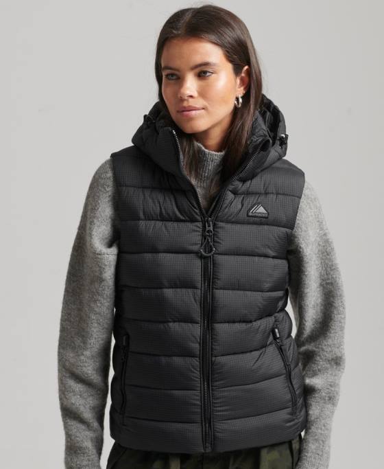 Superdry gilet clasic căptușit cu glugă îmbrăcăminte negru femei JX0Z3753