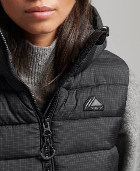 Superdry gilet clasic căptușit cu glugă îmbrăcăminte negru femei JX0Z3753