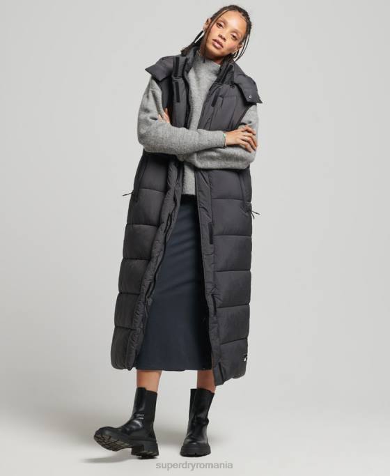 Superdry gilet cu paragate ripstop cu glugă îmbrăcăminte negru femei JX0Z3584