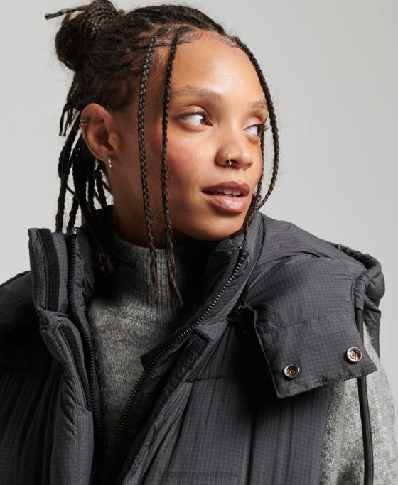 Superdry gilet cu paragate ripstop cu glugă îmbrăcăminte negru femei JX0Z3584
