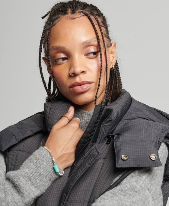 Superdry gilet cu paragate ripstop cu glugă îmbrăcăminte negru femei JX0Z3584