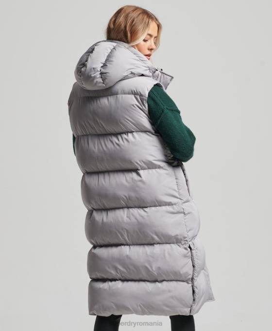 Superdry gilet căptușit cu glugă cu paragate îmbrăcăminte gri deschis femei JX0Z3573