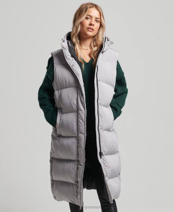 Superdry gilet căptușit cu glugă cu paragate îmbrăcăminte gri deschis femei JX0Z3573