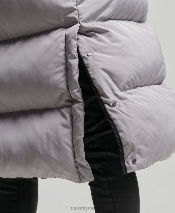Superdry gilet căptușit cu glugă cu paragate îmbrăcăminte gri deschis femei JX0Z3573