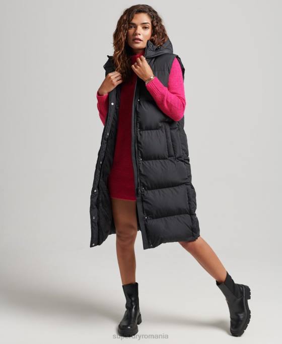 Superdry gilet căptușit cu glugă cu paragate îmbrăcăminte negru femei JX0Z3720