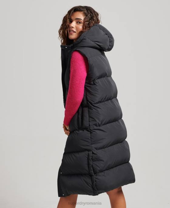 Superdry gilet căptușit cu glugă cu paragate îmbrăcăminte negru femei JX0Z3720