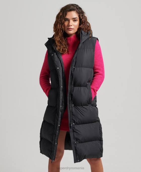 Superdry gilet căptușit cu glugă cu paragate îmbrăcăminte negru femei JX0Z3720