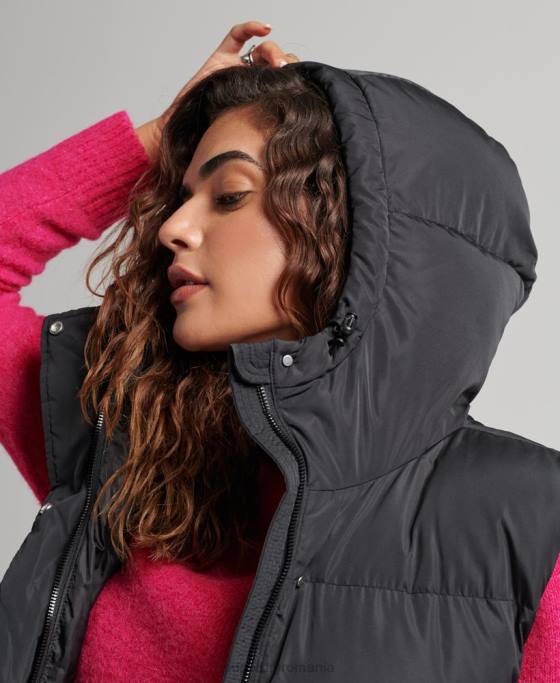 Superdry gilet căptușit cu glugă cu paragate îmbrăcăminte negru femei JX0Z3720