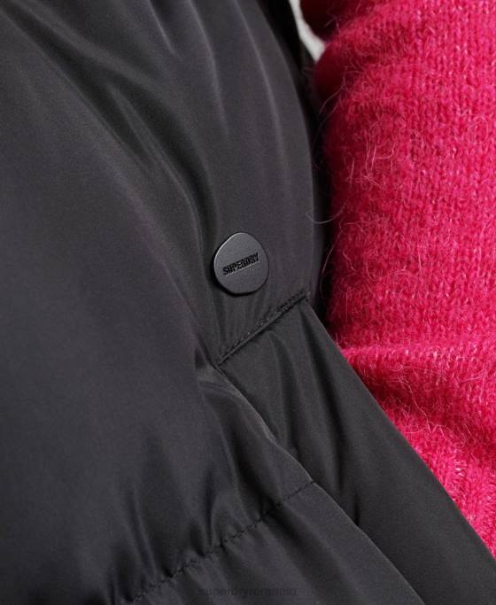 Superdry gilet căptușit cu glugă cu paragate îmbrăcăminte negru femei JX0Z3720