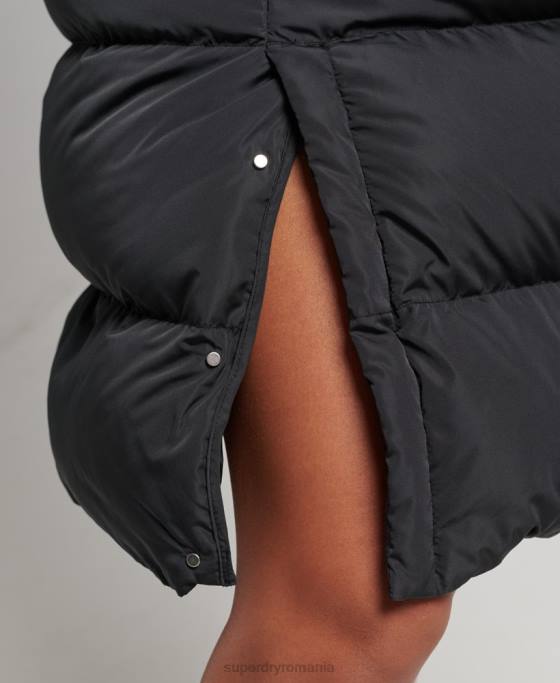 Superdry gilet căptușit cu glugă cu paragate îmbrăcăminte negru femei JX0Z3720