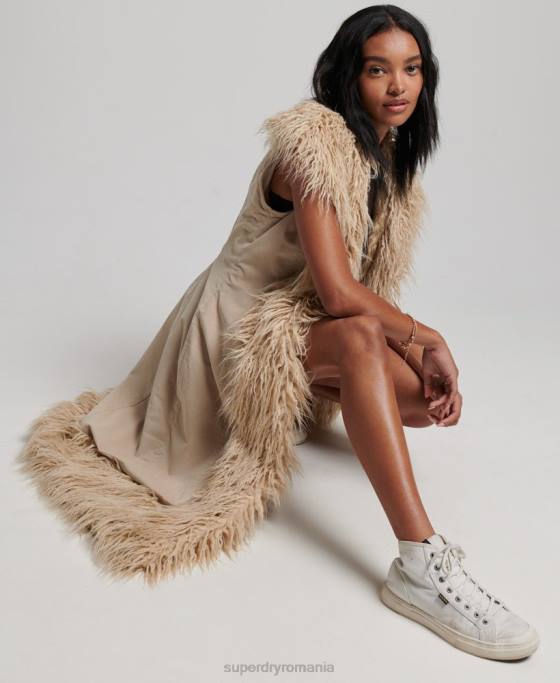 Superdry gilet lung afgan de blană artificială îmbrăcăminte maro femei JX0Z3560