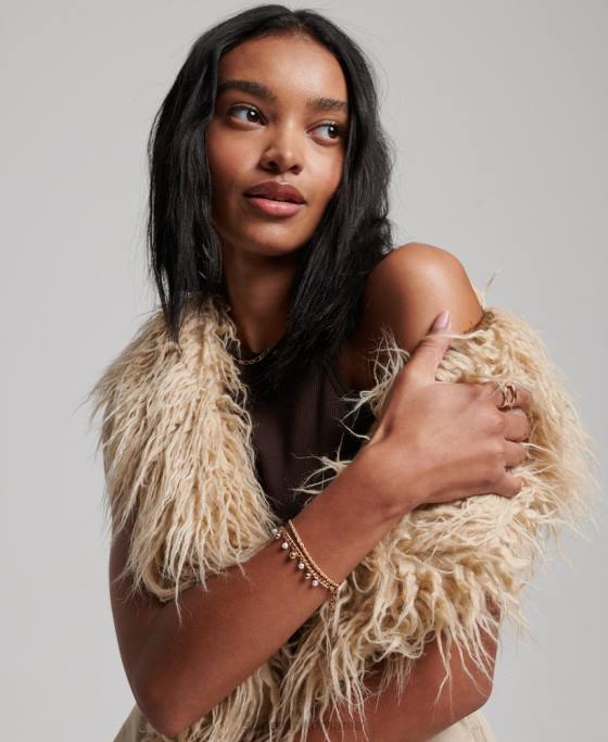 Superdry gilet lung afgan de blană artificială îmbrăcăminte maro femei JX0Z3560