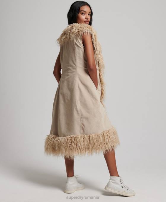 Superdry gilet lung afgan de blană artificială îmbrăcăminte maro femei JX0Z3560