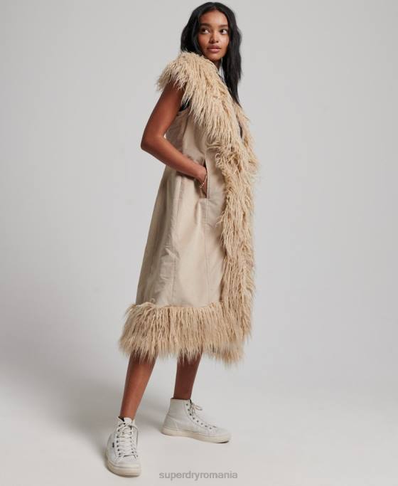 Superdry gilet lung afgan de blană artificială îmbrăcăminte maro femei JX0Z3560