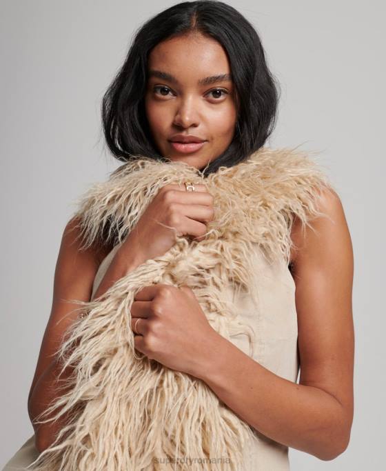 Superdry gilet lung afgan de blană artificială îmbrăcăminte maro femei JX0Z3560
