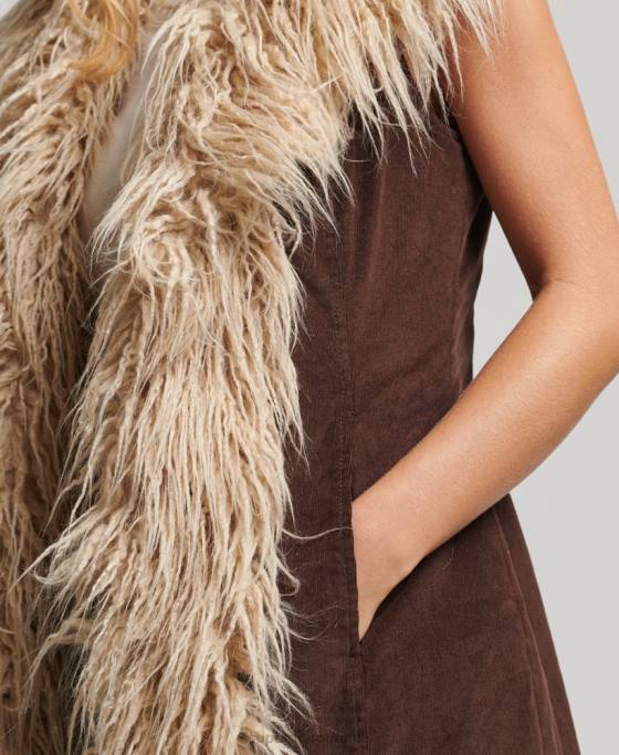 Superdry gilet lung afgan de blană artificială îmbrăcăminte maro femei JX0Z3561