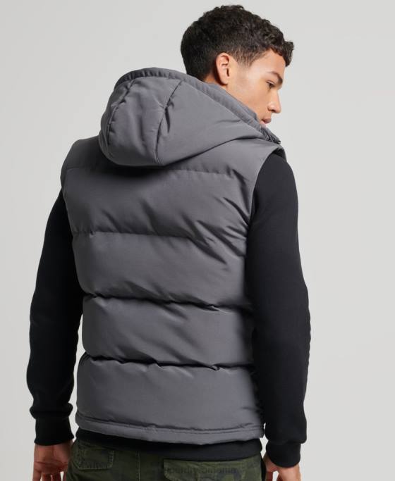 Superdry gilet puf cu glugă Everest îmbrăcăminte gri inchis bărbați JX0Z963