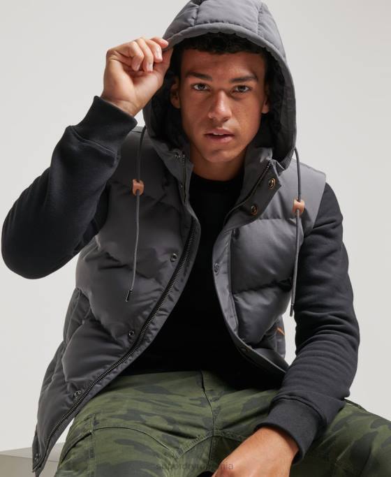 Superdry gilet puf cu glugă Everest îmbrăcăminte gri inchis bărbați JX0Z963